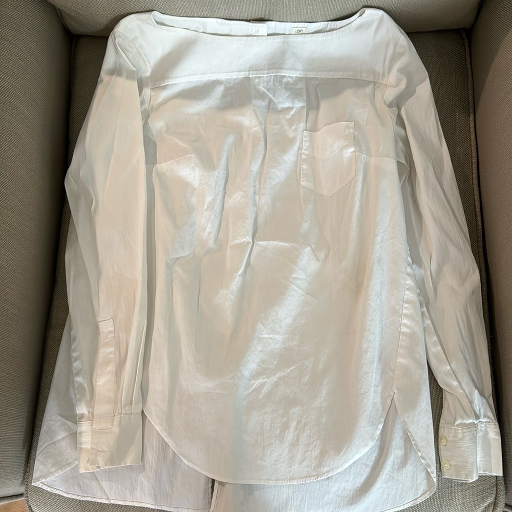 White boatneck button back shirt